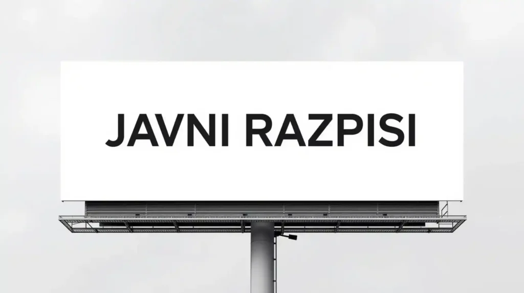 Napis »Javni razpisi« na svetlobni tabli. Source: CANVA